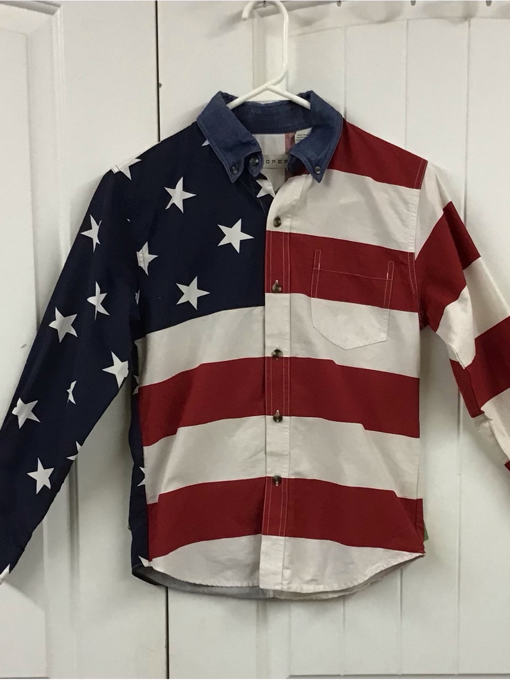 Roper Boy  Button-Up Shirt in Red, White & Blue Stars & Stripes size Large